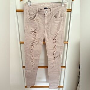 American Eagle Outfitters Super Stretch Distressed Jegging Beige